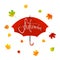 Red umbrella and leaves with lettering Autumn