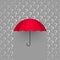 Red umbrella and rain of white question marks