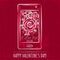 Red valentine card with smartphone and roses