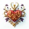 Red Valentine heart with golden trident with small flowers