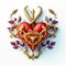 Red Valentine heart with golden trident with small flowers