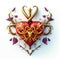 Red Valentine heart with golden trident with small flowers