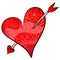 Red Valentines Day detailed heart pierced an arrow in zentangle style