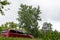 Red van speeding towards speed limit sign in Ontario, Canada