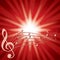 Red vector background with music notes and flash