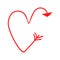 Red vector delicate heart in the form of an arrow. Cupid`s arrow. Valentine`s Day. symbol.