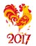 Red vector fiery rooster in cartoon style - symbol of Chinese New Year