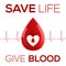 Red vector realistic drop with cardiogram and sign Save Life Give Blood