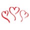 Red vector three hearts icon brush chalk strokes