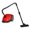 Red vector vacuum cleaner with a black plastic brush on a long stick, with a carrying handle