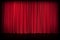 Red velvet curtain in theater or cinema. Vector background with closed stage curtains with drapery, spot of light and reflection