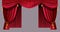 Red velvet curtains theater decorations on cornice