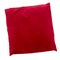 Red velvet luxury cushion isolated on white background, top view.