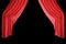 Red velvet stage curtains, scarlet theatre drapery. Silk classical curtains, red theater curtain. 3d rendering