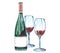 Red vine bottle and glass of wine on white background