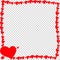 Red vintage border made of hearts with arrow pierced heart silhouette isolated