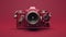 Red Vintage Camera On Maroon Background: Zbrush Style With Hyper-realistic Oil Imagery