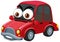 Red vintage car cartoon character with face expression on white background