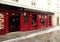 Red vintage facade of Lochness Scottish Pub, Bratislava, Slovakia.