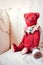 Red vintage handmade plush art cute teddy bear toy