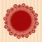 Red vintage round lacy napkin. Vector illustration.