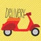 Red vintage scooter, delivery illustration