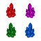 Red, violet, green and blue crystal isolated on white background. Ruby, Sapphire, Amethyst and Emerald jewel.