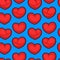 Red volumetric hearts on a blue background.