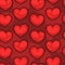 Red volumetric hearts on a non-uniform dark red background.