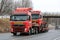 Red Volvo FH Exceptional Transport of Identical Truck