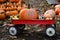 Red wagon of fall pumpkins