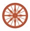 Red wagon wheel with vintage design on white background. Classic old-fashioned carriage wheel vector illustration