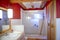 Red wall nice bathroom natural light interior