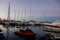 Red water circle with yachts in marina Tribunj, Croatia