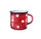 Red watercolor enamel polka dot mug cup.  on white background. Retro vintage style. Metal cute cup