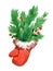 Red watercolor mitten with fir branches. New year`s illustration.