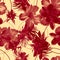 Red Watercolor Texture. Rusty Flower Backdrop. Coral Seamless Jungle. Scarlet Hibiscus Texture. Pattern Textile. Tropical Leaf. Fa