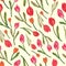 Red watercolor tulips seamless pattern