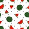 Red watermelon full and slices, with black polka dots