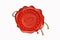 Red wax seal with copy space on a white background. Icon seal wax realistic stamp with rope and digital cryptocurrency logo: Nexus