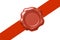 Red wax seal on diagonal red ribbon on white