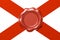 Red wax seal on red ribbon diagonal cross on white