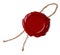 Red wax seal or stamp with rope or thread isolated