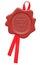 Red wax seal stamp with signs inside - Kosher product. Certified. The sign means also Kosher in Hebrew.