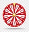 Red Wheel Of Fortune isolated on transparent background. Casino lottery luck game. Win fortune Wheel roulette. Vector
