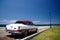 Red and white American classic car in Cuba, Havana