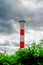 Red and white Blankenese lighthouse near Hamburg. Historic lighthouse on the Elbe