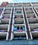 Red white and blue bunting on balconies