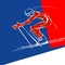 Red white and blue silhouette of skier