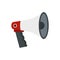 Red and white bullhorn public megaphone icon